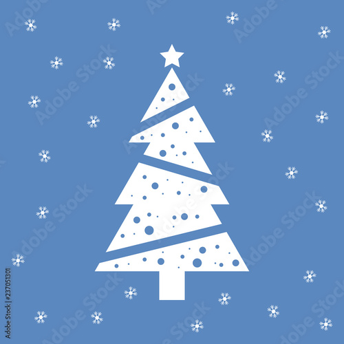 Vector illustration with new year tree and blue background.
