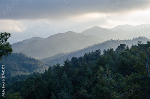 Troodos Mountains with dramatic Lighting  Cyprus