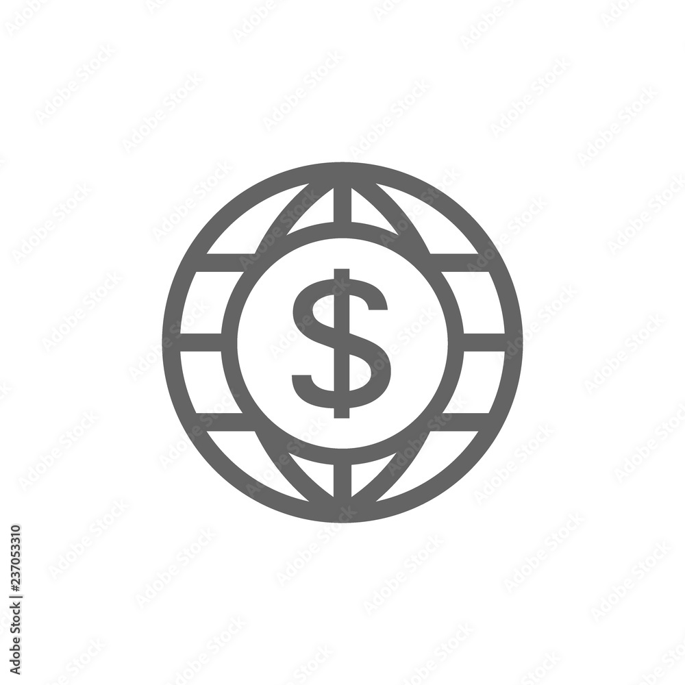World and dollar icon combination. Symbol and sign illustration design. Isolated on white background World and dollar icon combination. Symbol and sign illustration design. Isolated on white background