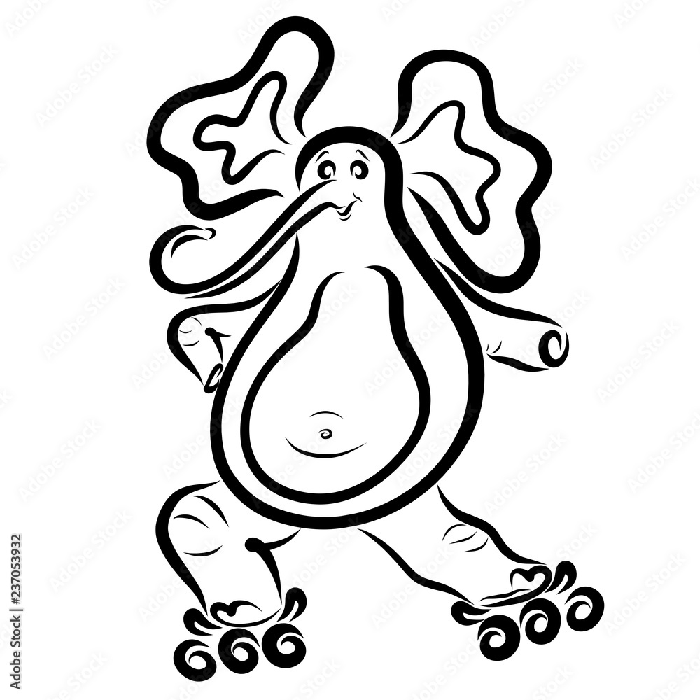 A jolly elephant on roller skates, dance, leisure or performance