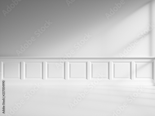 3d render of white interior with classic panels