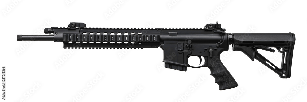 Modern automatic rifle isolated on white Modern automatic rifle isolated on white