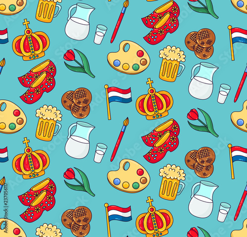 Holland Netherlands icons seamless vector pattern