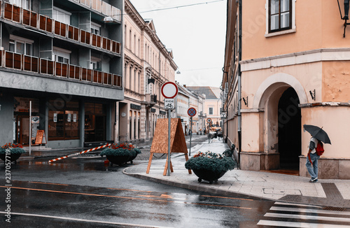 Fototapeta Naklejka Na Ścianę i Meble -  The streets of the old historic European city after the rain