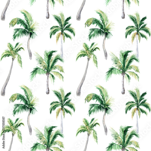 Watercolor seamless pattern with palm trees. Summer decoration print for wrapping, wallpaper, fabric.