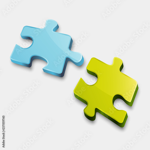 Two separated puzzle isolated on grey background teamwork concept