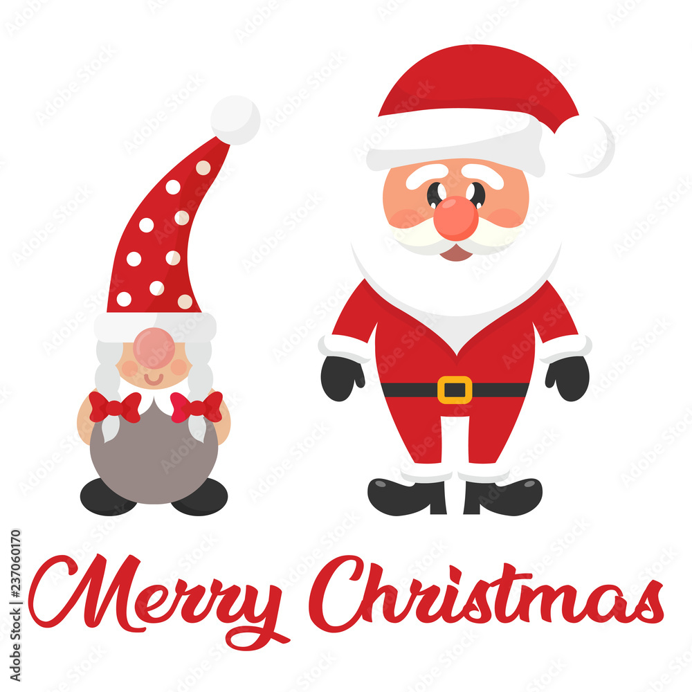 cartoon christmas santa claus and сhristmas dwarf girl and christmas text cartoon christmas santa claus and сhristmas dwarf girl and christmas text