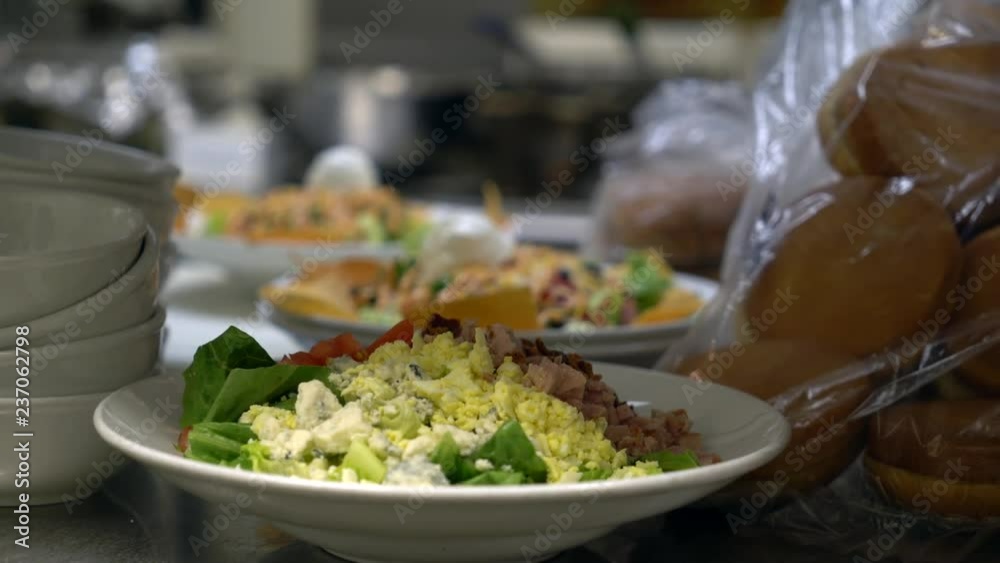 Close up salad bowl in restaurant kitchen Close up salad bowl in restaurant kitchen