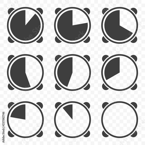 Set of timers icons on transparent background. Vector.