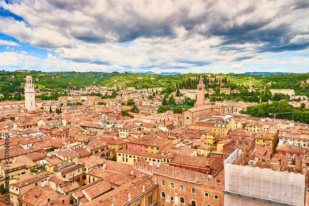 Cityscape of Verona in Italy / Seen from the Tower of Lamberti next to 