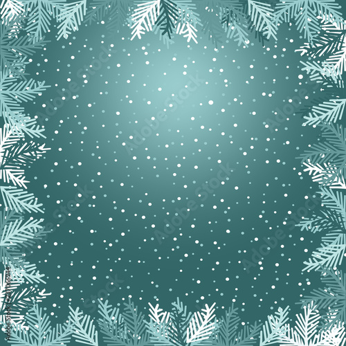 Blue winter background or template with branches christmas tree.  Vector graphic pattern.