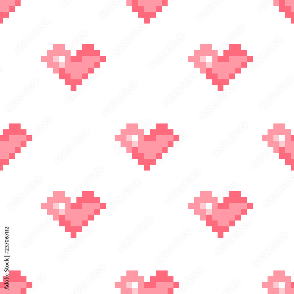 Geek valentine's day pixel hearts seamless pattern background. Pixel art heart. Love and valentine. Pixelated hearts digital background. Vector festive background Geek valentine's day pixel hearts seamless pattern background. Pixel art heart. Love and valentine. Pixelated hearts digital background. Vector festive background