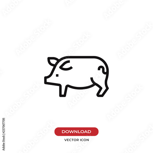 Outline Pig icon isolated on white background. Pork sketch symbol. Editable stroke. Line vector illustration. EPS10.