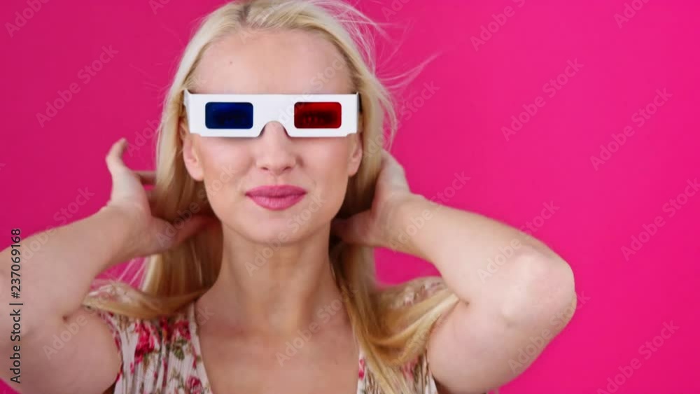 Blond woman wearing 3d eyeglasses Blond woman wearing 3d eyeglasses