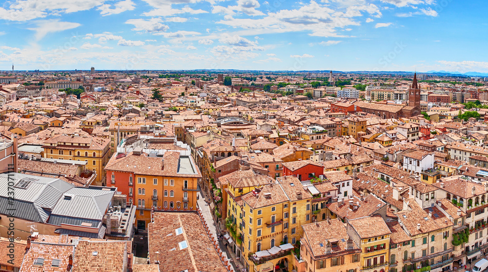 Fototapeta premium Cityscape of Verona in Italy / Seen from the Tower of Lamberti next to 