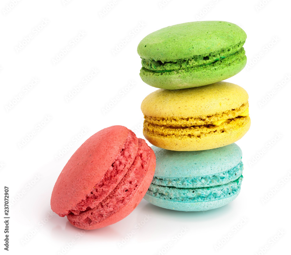 four macaroons isolated on white background closeup four macaroons isolated on white background closeup