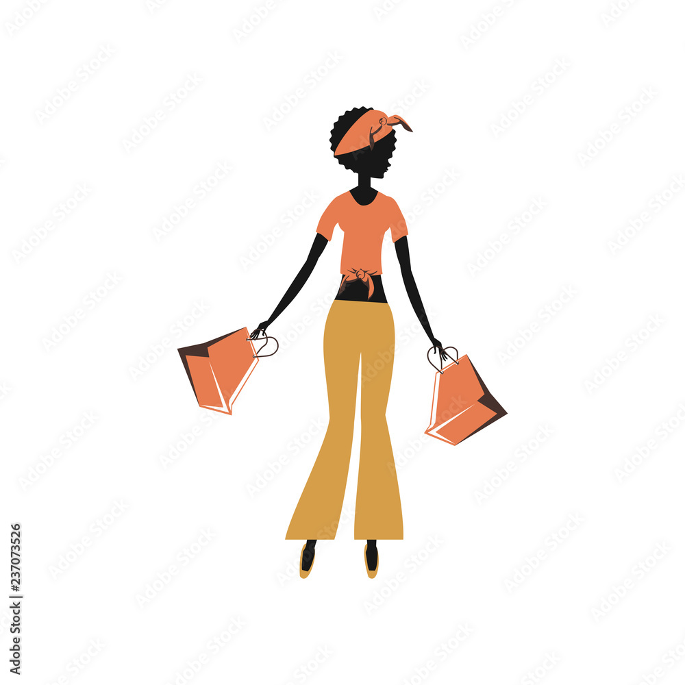woman silhouette retro style with shopping bag