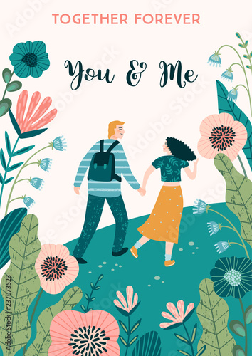 Romantic illustration with people. Vector design concept for Valentines Day and other users.