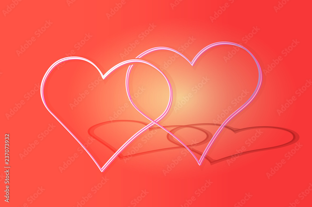 The two blue-eyed hearts are crossed to background of a red gradient of shadows