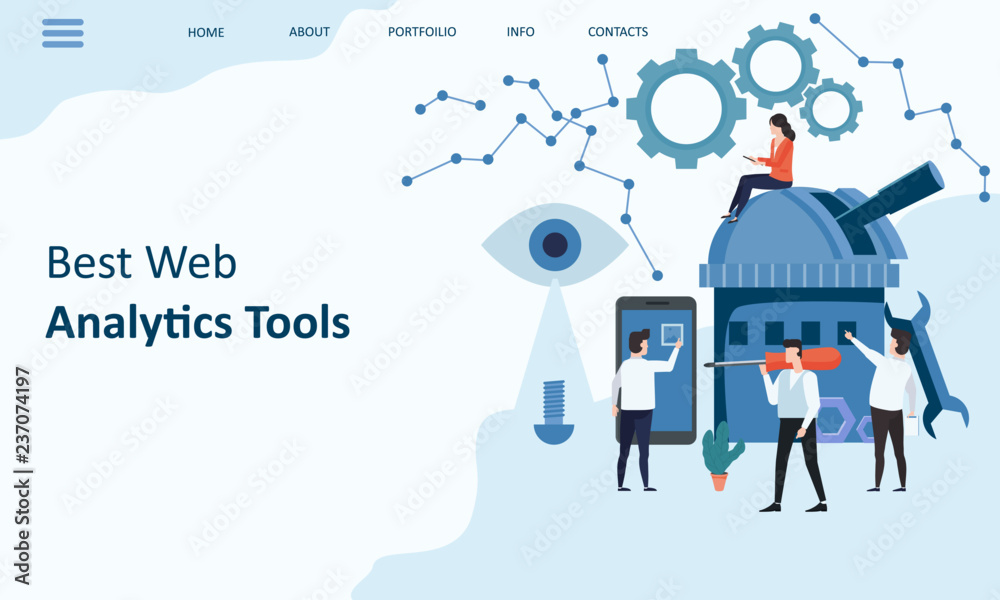 Best Web Analytics tools. Mockup landing page website design. Modern trend flat design concept of web page design for website and mobile website. Teamwork business. Vector illustrations. Best Web Analytics tools. Mockup landing page website design. Modern trend flat design concept of web page design for website and mobile website. Teamwork business. Vector illustrations.