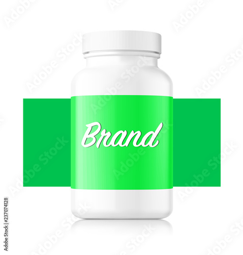 Realistic mockup of a plastic bottle with a green label. Vector illustration isolated on white background. Easy to use for presentation your product, idea, design. EPS10.