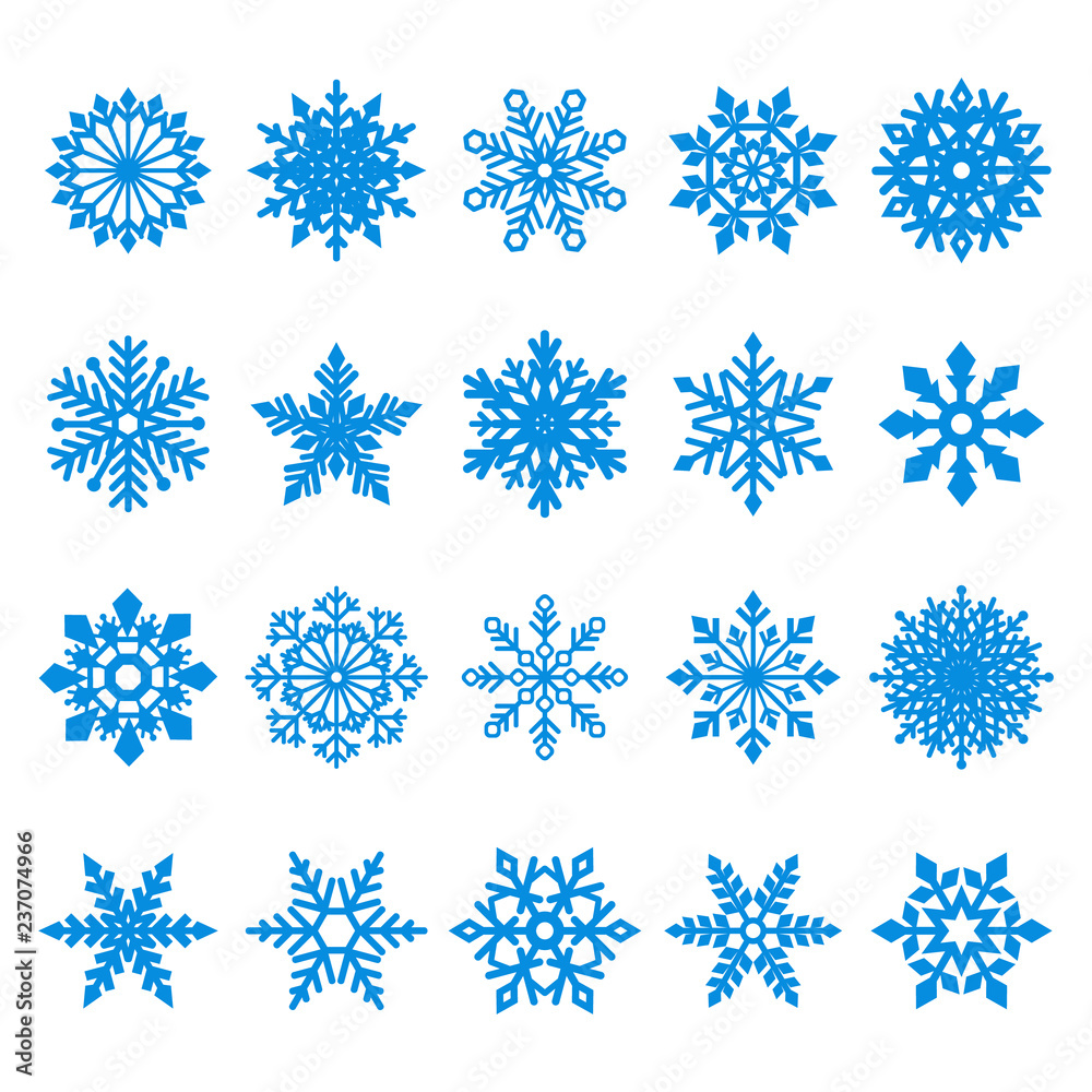 collection of blue vector snowflakes on white background collection of blue vector snowflakes on white background