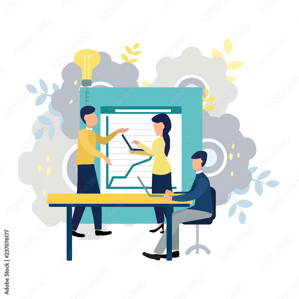 Teamwork in a company, brainstorming, vector illustration for your design