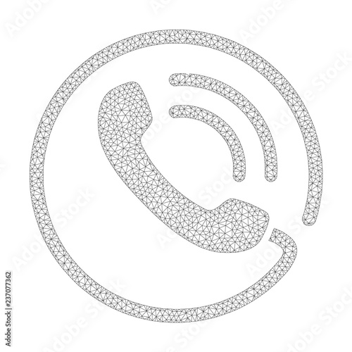 Mesh vector phone call on a white background. Polygonal carcass dark gray phone call in lowpoly style with structured triangles, nodes and lines.
