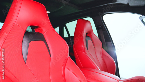 Closely shown are different parts of the car interior. Concept from: Car Garage, Glass lifts, Steering part, After dry cleaning, Absolutely new, New Generation Car.