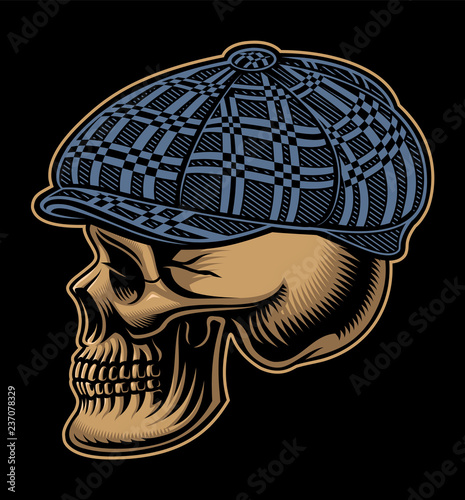 Vector illustration of a skull in a checkered cap