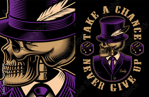 Vector illustration of a skeleton in hat
