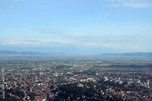 Aerial view of the Brasov City from Tampa Mount. Brasov, Transylvania, Romania. © arkadiwna