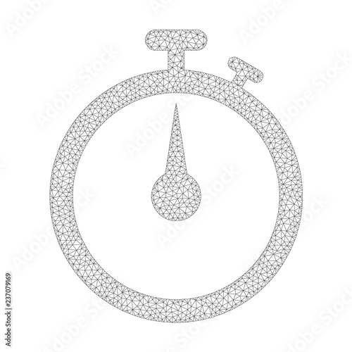 Mesh vector stopwatch on a white background. Polygonal carcass grey stopwatch in lowpoly style with structured triangles, points and linear items.