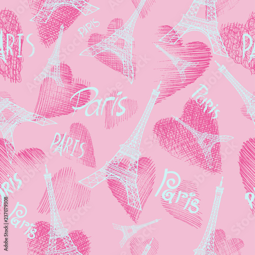 pink seamless background Eiffel tower