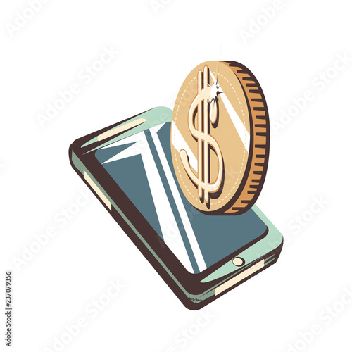 smartphone with coins dollars
