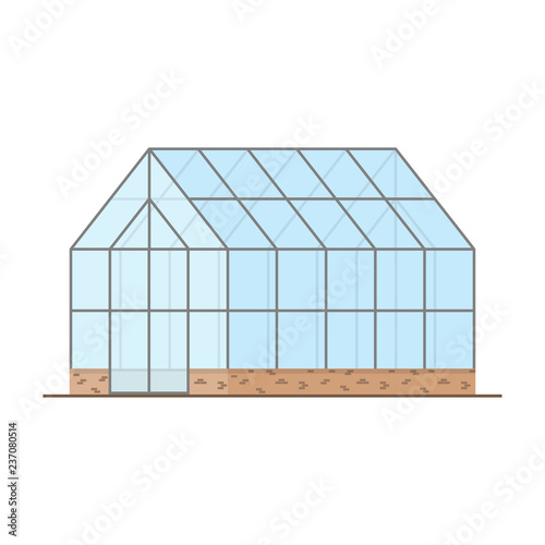 Empty greenhouse with glass walls, gable roof