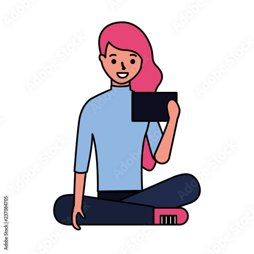 woman sitting using mobile