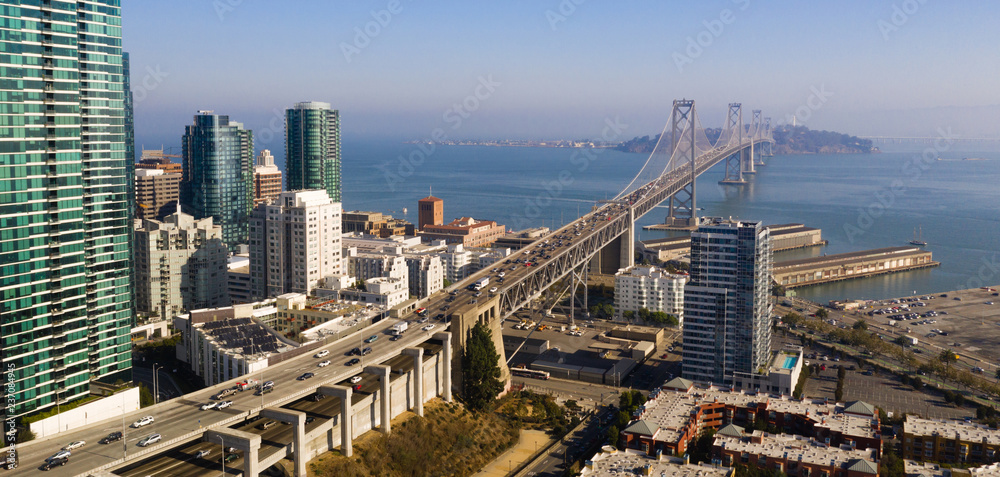Fototapeta premium Dusk Twilight Bay Bridge Downtown San Francisco California