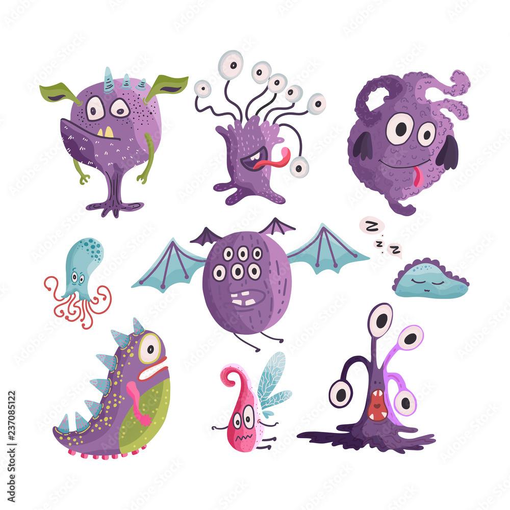 Cute cartoon monsters. Vector.