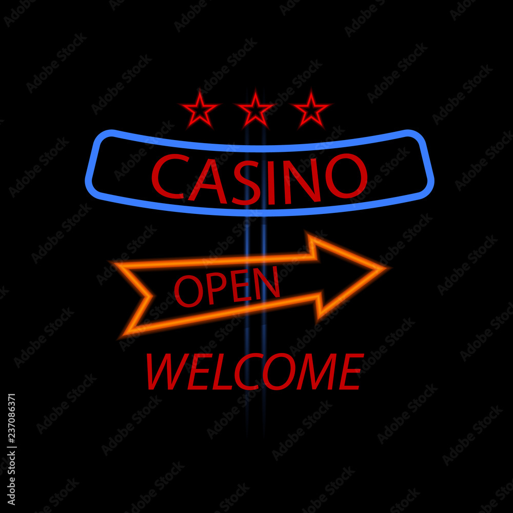 Billboard casino with arrows on a black background. Vector illustration .