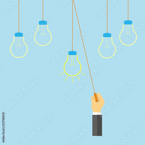 The man turned on the electric lamp. Vector illustration .