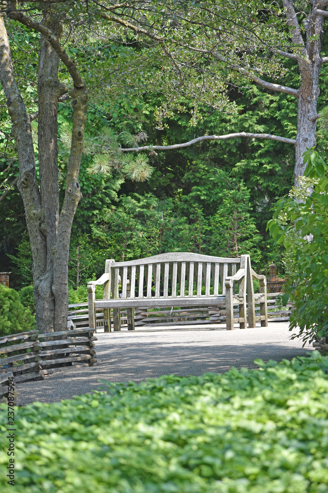 Park Bench Along Walking Path