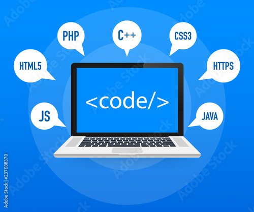 Programming, web development concept. Code on the screen laptop. Vector illustration. © DG-Studio