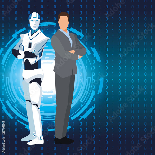 humanoid robot and businessman