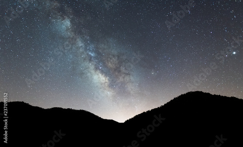 Night landscape with colorful Milky Way over Mountains