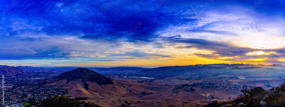 Blue Sunset over San Luis Obispo and Mountains, CA