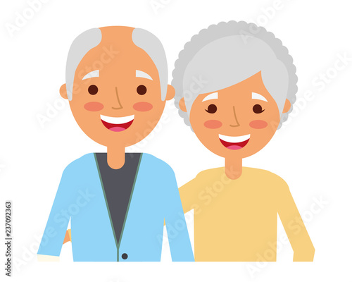 elderly couple embrace characters white background