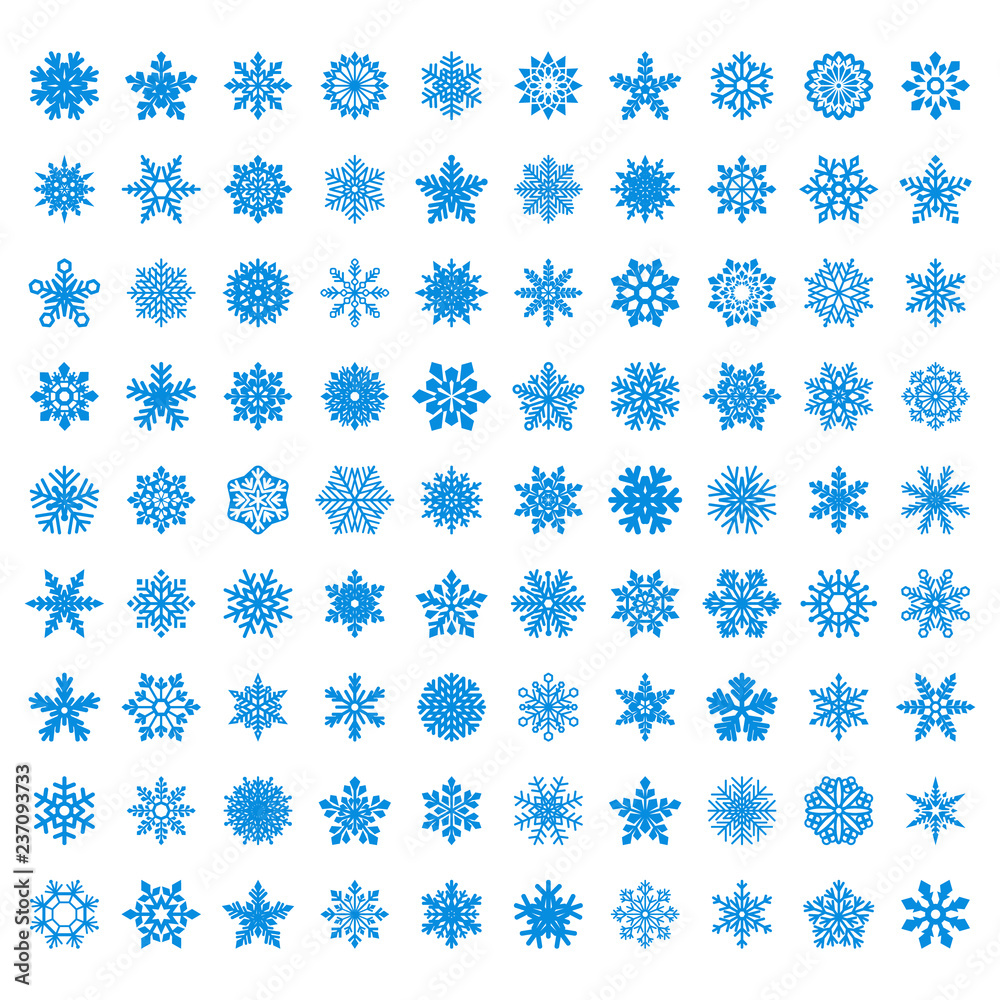 collection of blue  vector snowflakes on white background