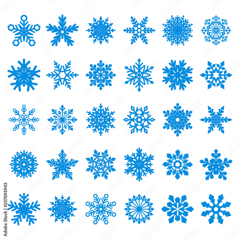 collection of blue vector snowflakes on white background collection of blue vector snowflakes on white background