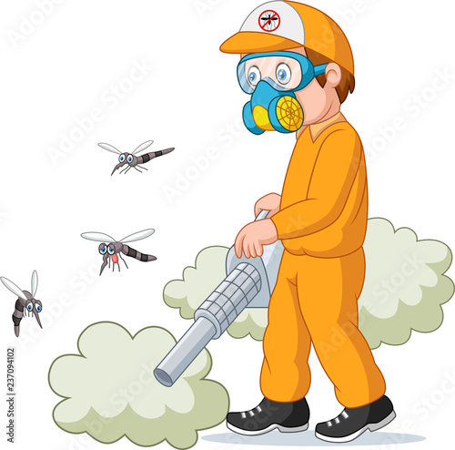 Exterminator man killing a mosquito